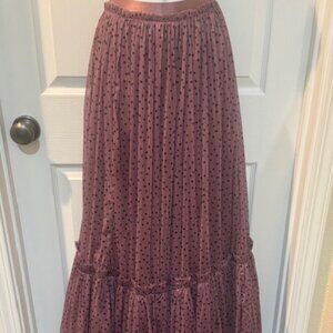 NWOT ANTHROPOLOGIE MAEVE BOHO CHIC DOTTED ROSE TULLE RUFFLED MAXI SKIRT
